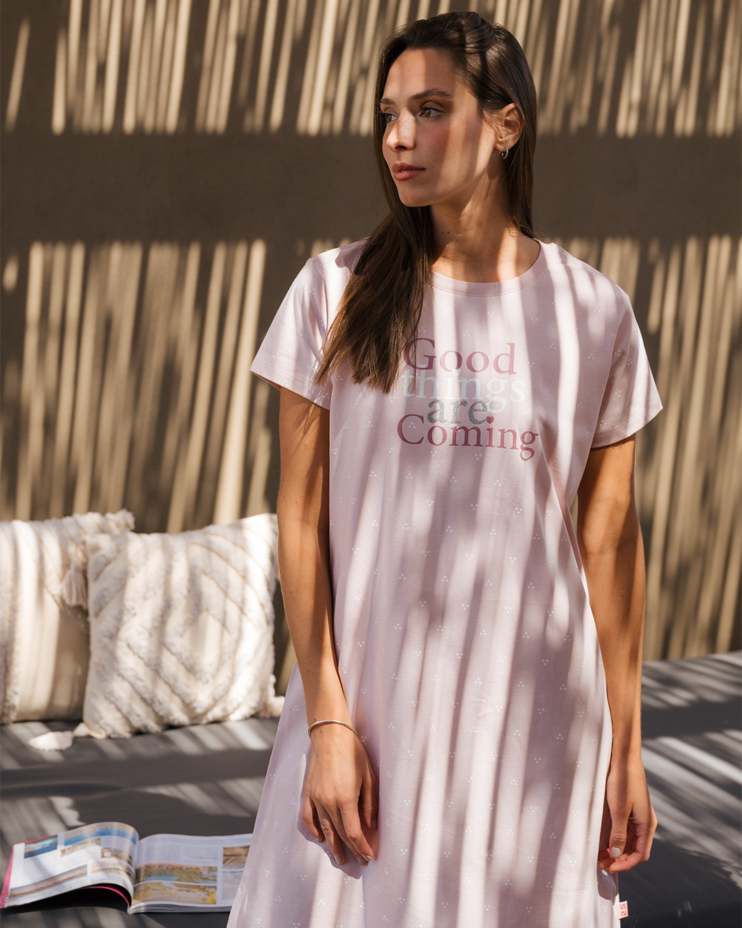 De bonnes choses arrivent Chemise de nuit à manches mi-longues pour femmes