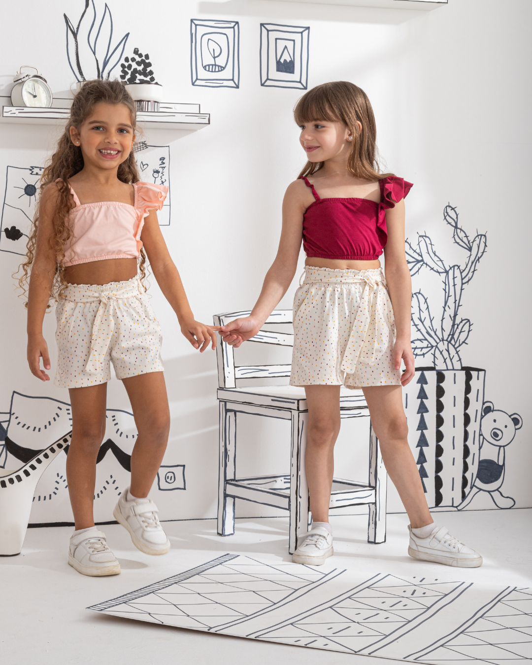 Haut et short de pyjama pour fille à épaules volantées