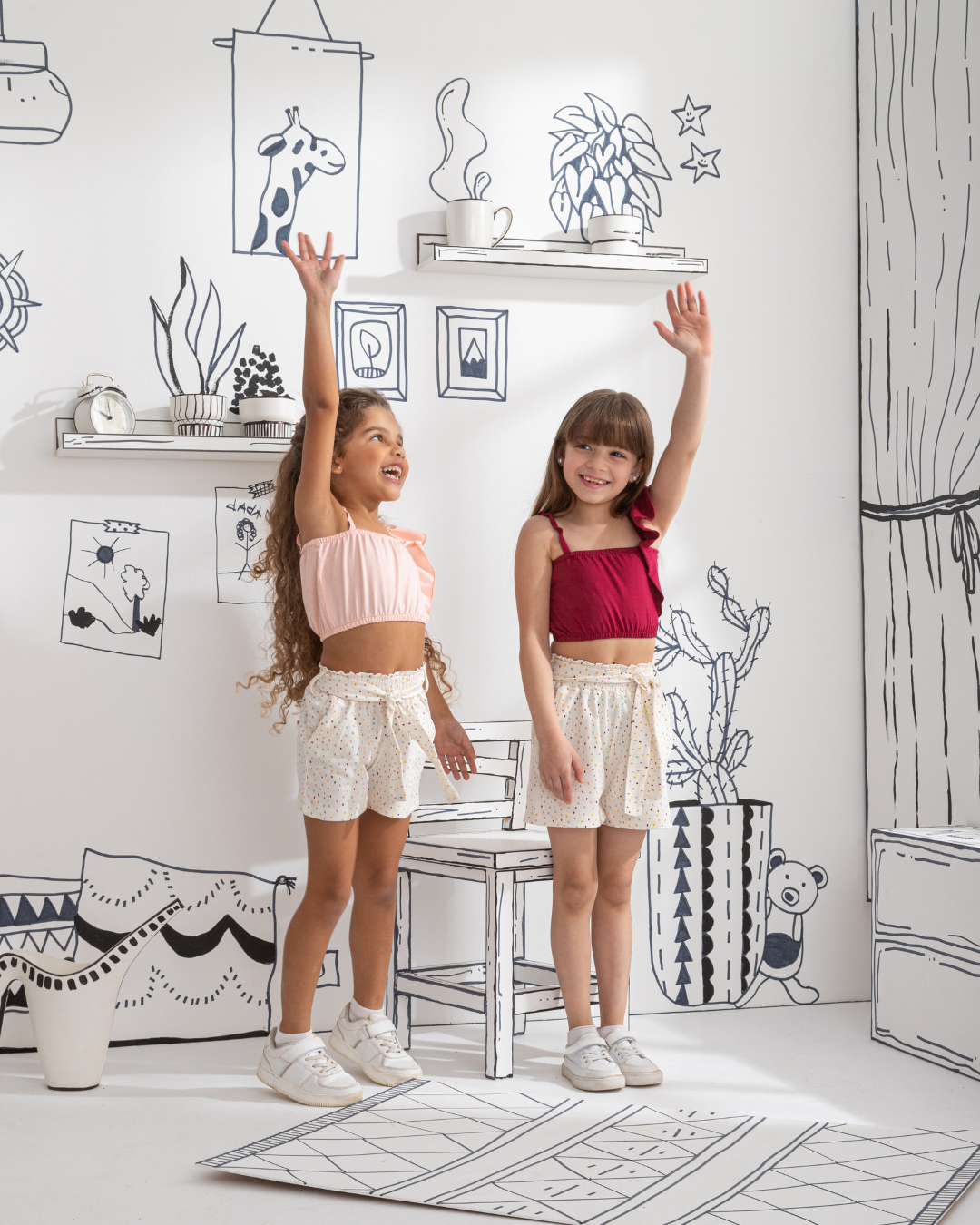Haut et short de pyjama pour fille à épaules volantées
