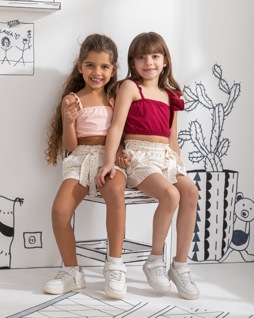 Haut et short de pyjama pour fille à épaules volantées
