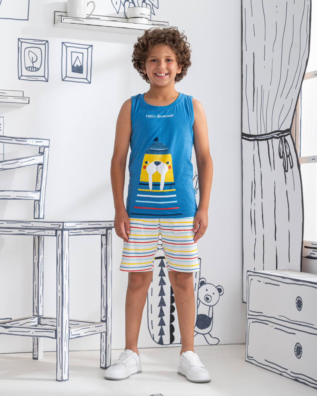 Hello Summer, mon pyjama enfant, un T-shirt et un short en coton