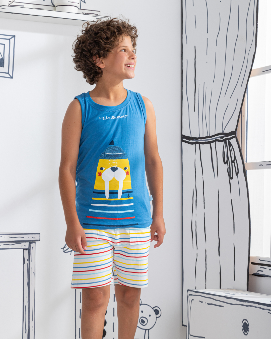 Hello Summer, mon pyjama enfant, un T-shirt et un short en coton