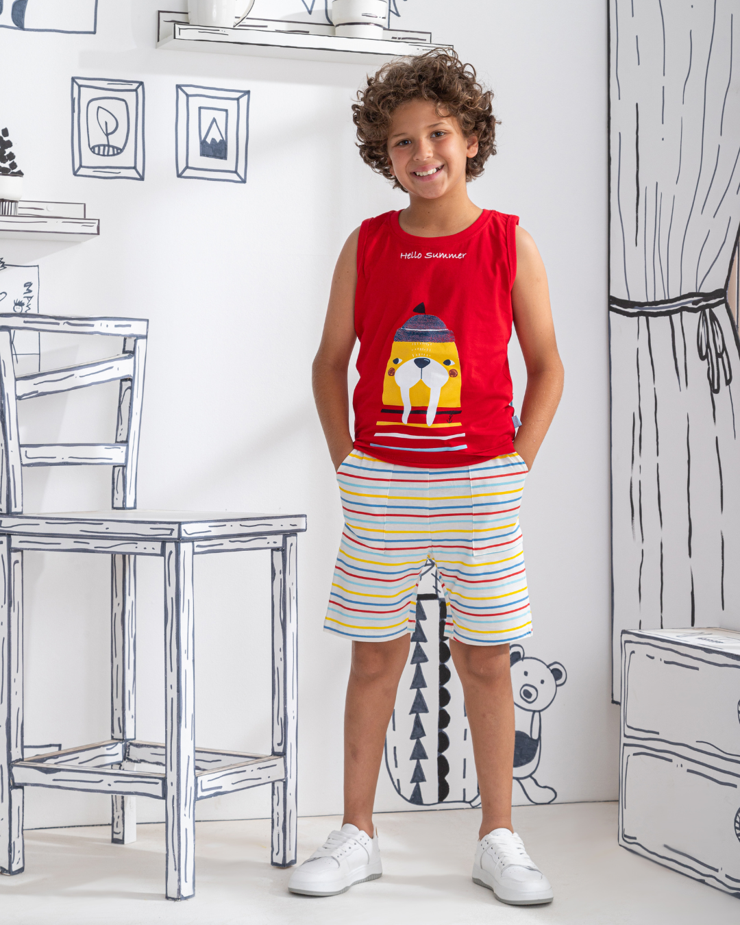 Hello Summer, mon pyjama enfant, un T-shirt et un short en coton