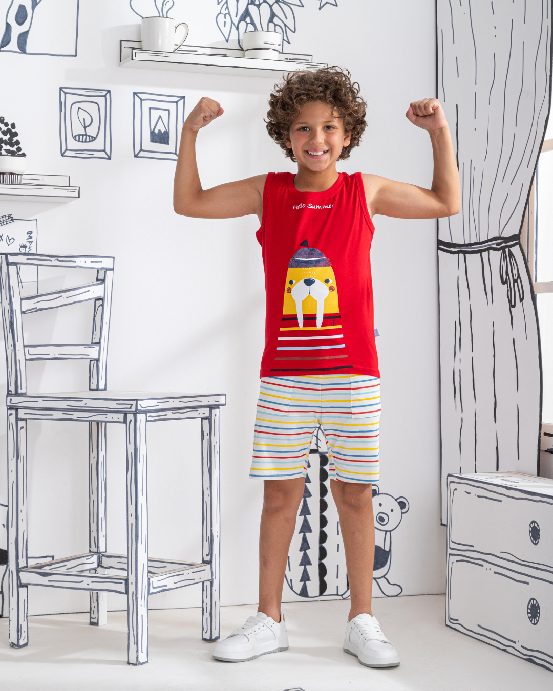 Hello Summer, mon pyjama enfant, un T-shirt et un short en coton
