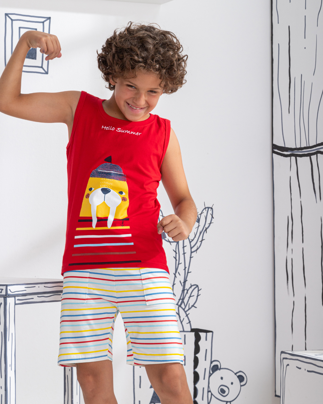 Hello Summer, mon pyjama enfant, un T-shirt et un short en coton
