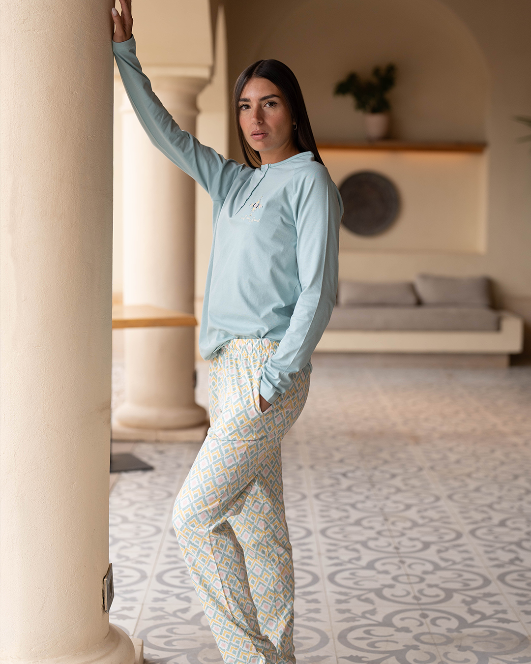 Pyjama Free Spirit pour femme à manches longues en coton * Pantalon imprimé